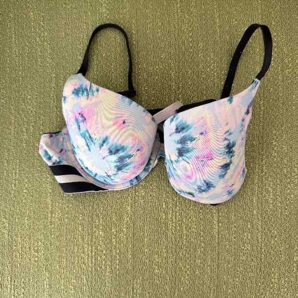 Victoria's Secret PINK Bra 34C Colorful Tie Dye Wear Everyday Push up - Picture 1 of 4